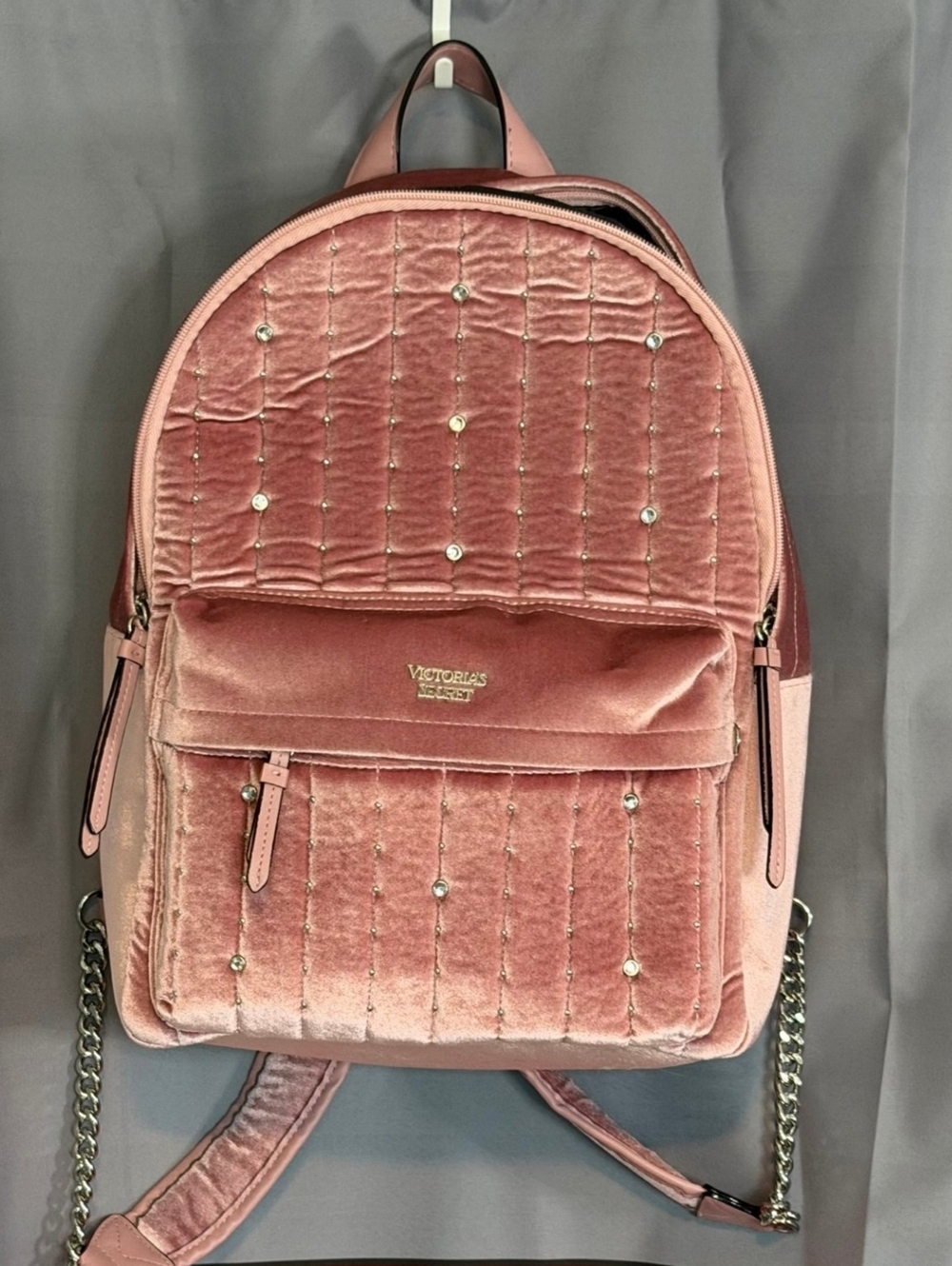 Victoria's Secret Pink Quilted Velvet Backpack with Stud Accents